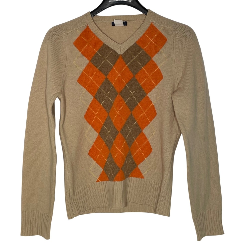 J. Crew VTG Argyle Lambswool Sweater Sz MED Preppy Academia Y2K